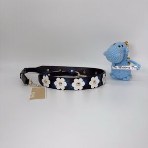 Michael Kors Floral Appliqué Leather Guitar Strap Adjustable Black White Gold